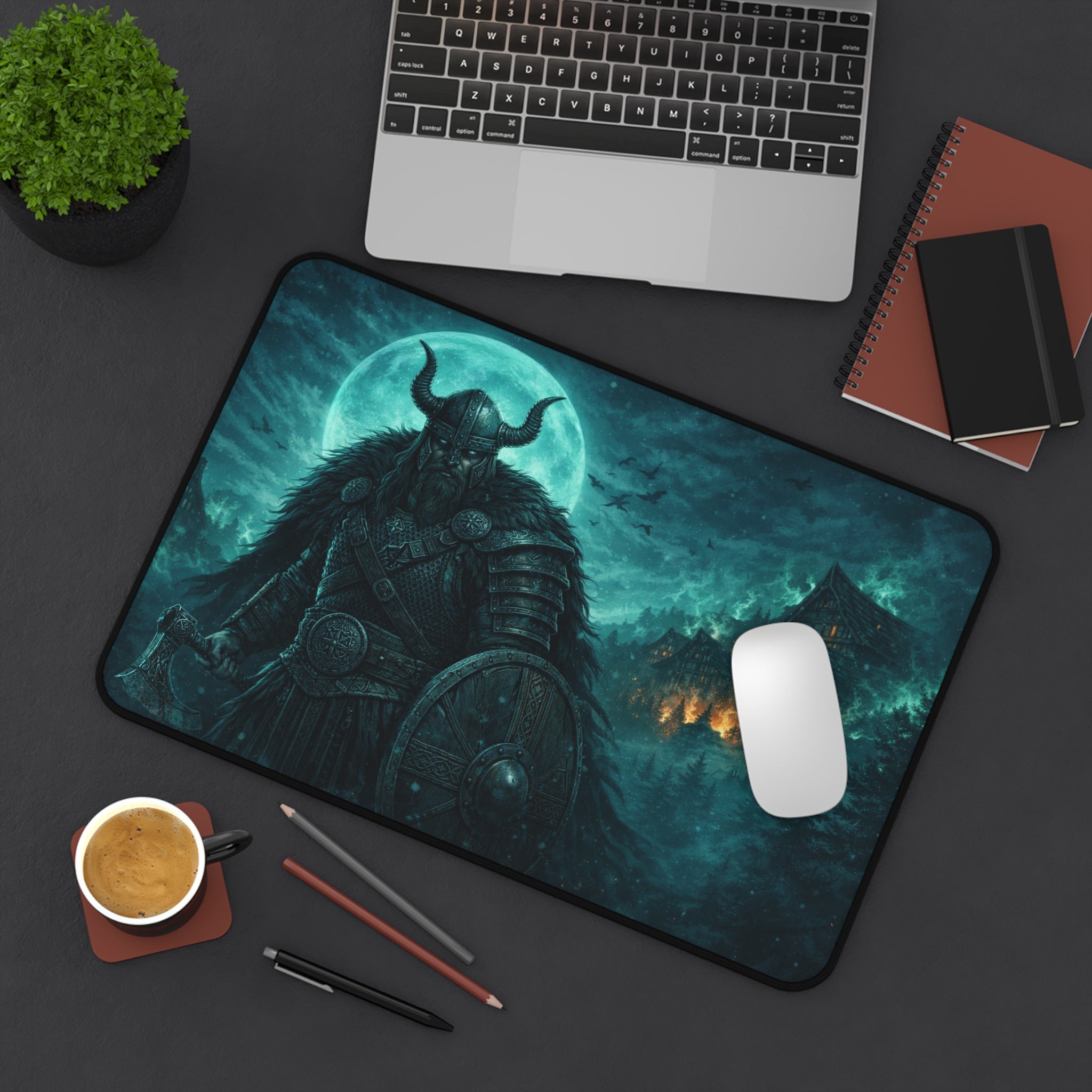 Viking Sentry Desk Mat — Dark Fantasy Moonlit Battle Station
