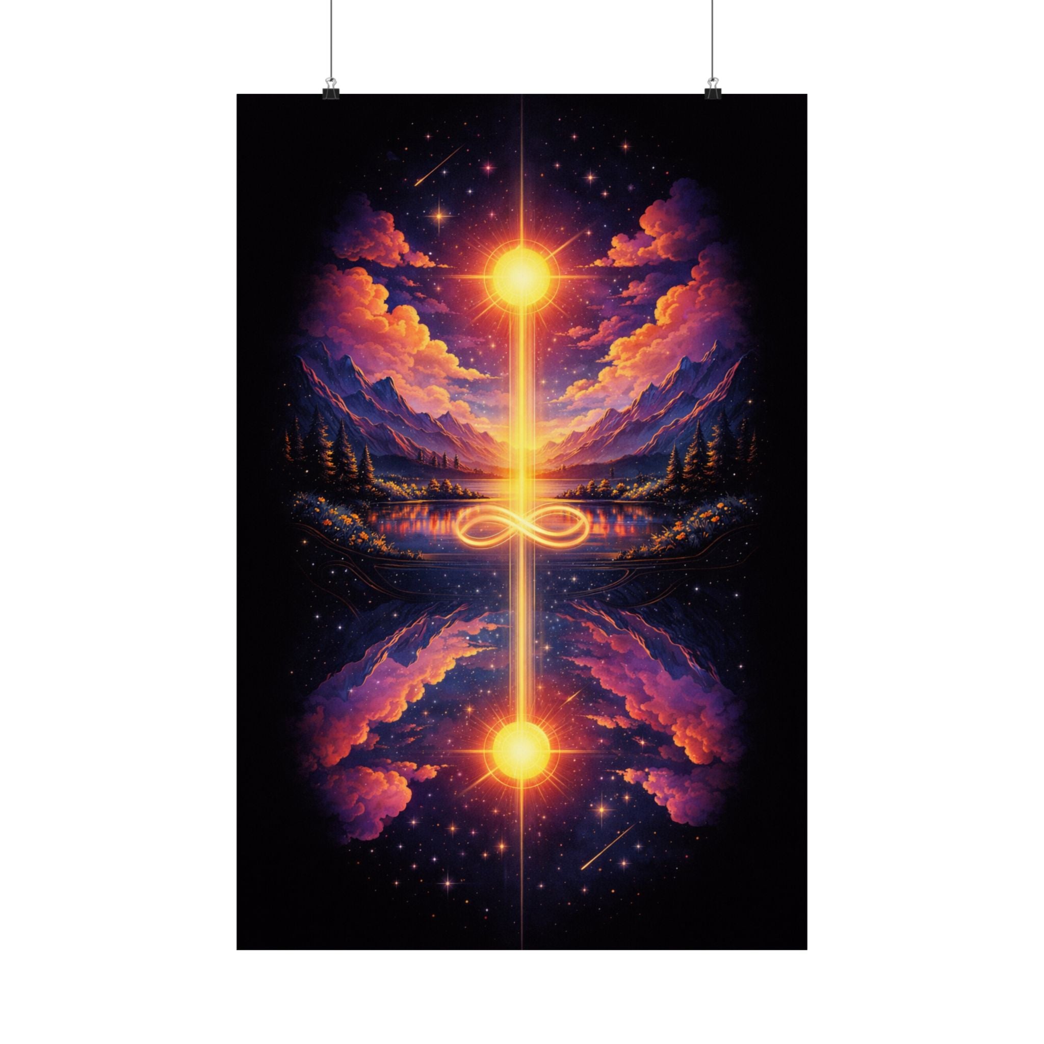 Infinity Light Cosmic Poster — Spiritual Sun & Galaxy Wall Art