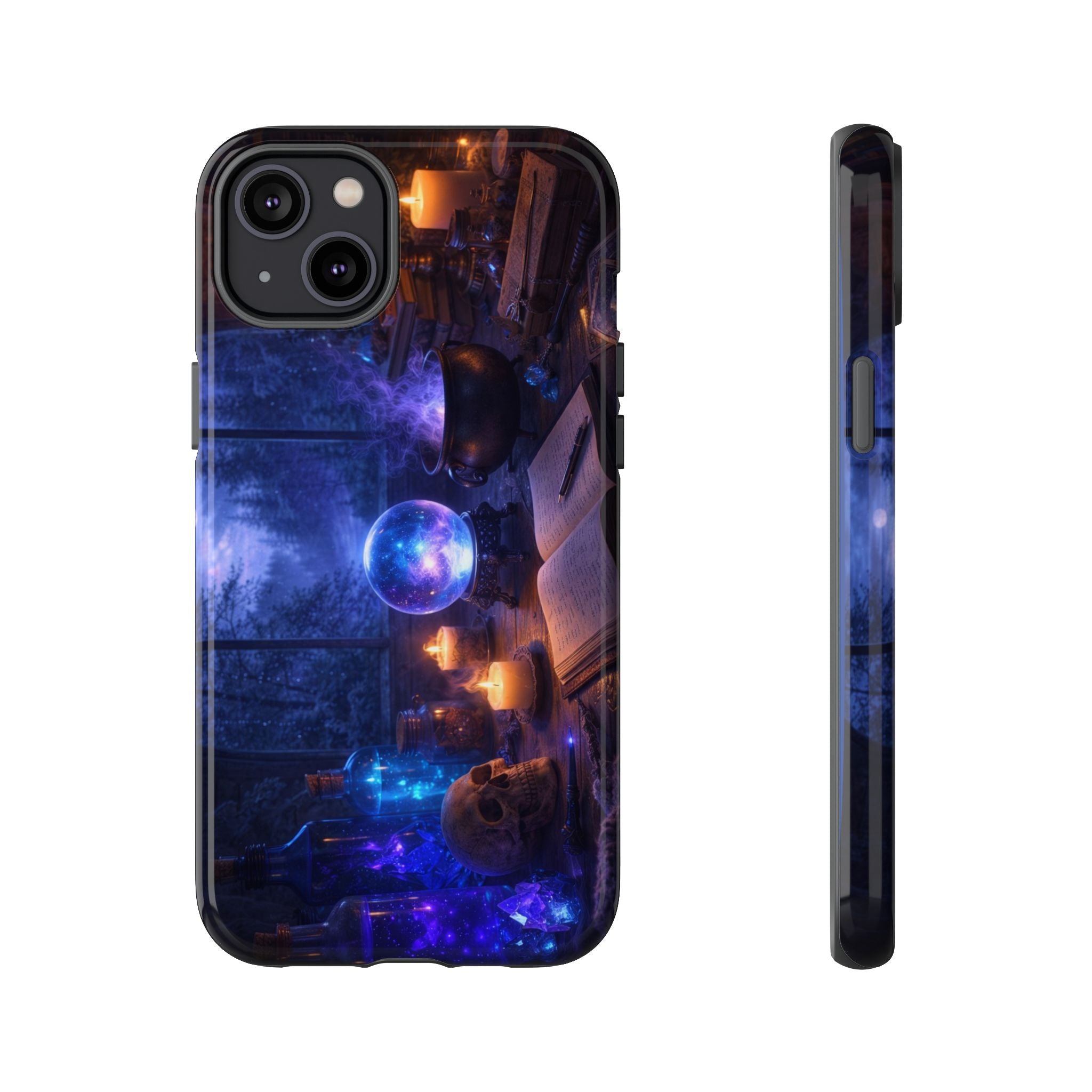 Arcane Alchemist Crystal Ball Phone Case — Midnight Candlelit Study Design