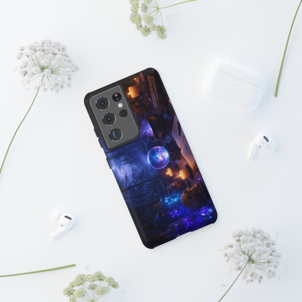 Arcane Alchemist Crystal Ball Phone Case — Midnight Candlelit Study Design