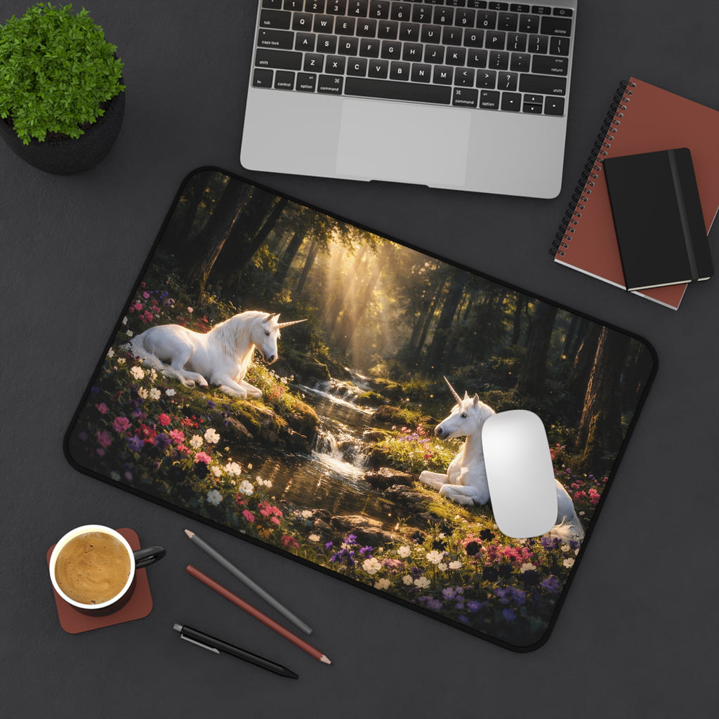 Enchanted Unicorn Forest Desk Mat — Serene Woodland Mouse Pad