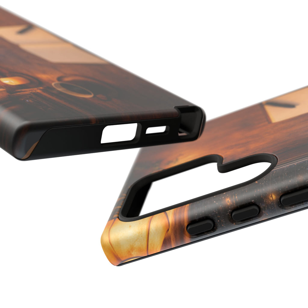 Cozy Writer’s Desk Phone Case — Cozy Notebook & Coffee Woodgrain Design
