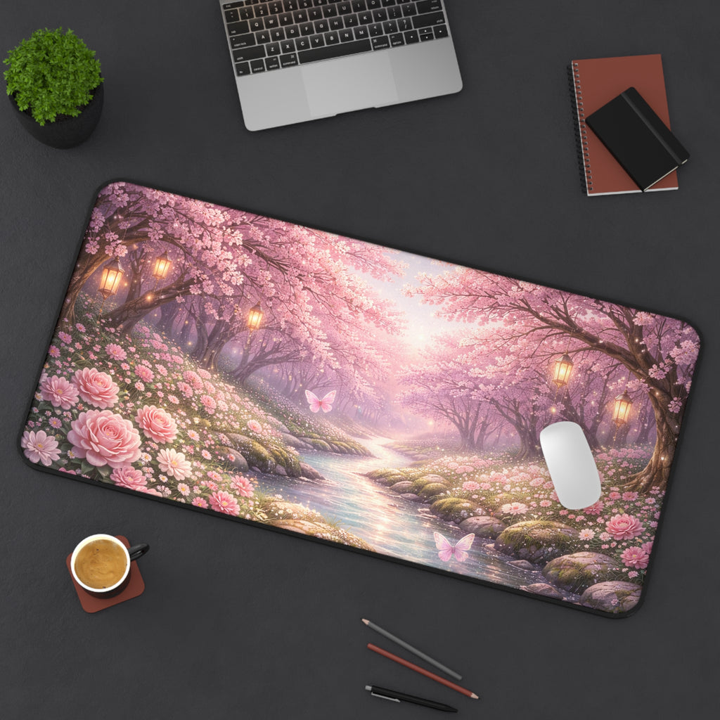 Cherry Blossom Desk Mat – Aesthetic Floral Mouse Pad, Pink Nature Desk Pad for Gaming & Office Setup