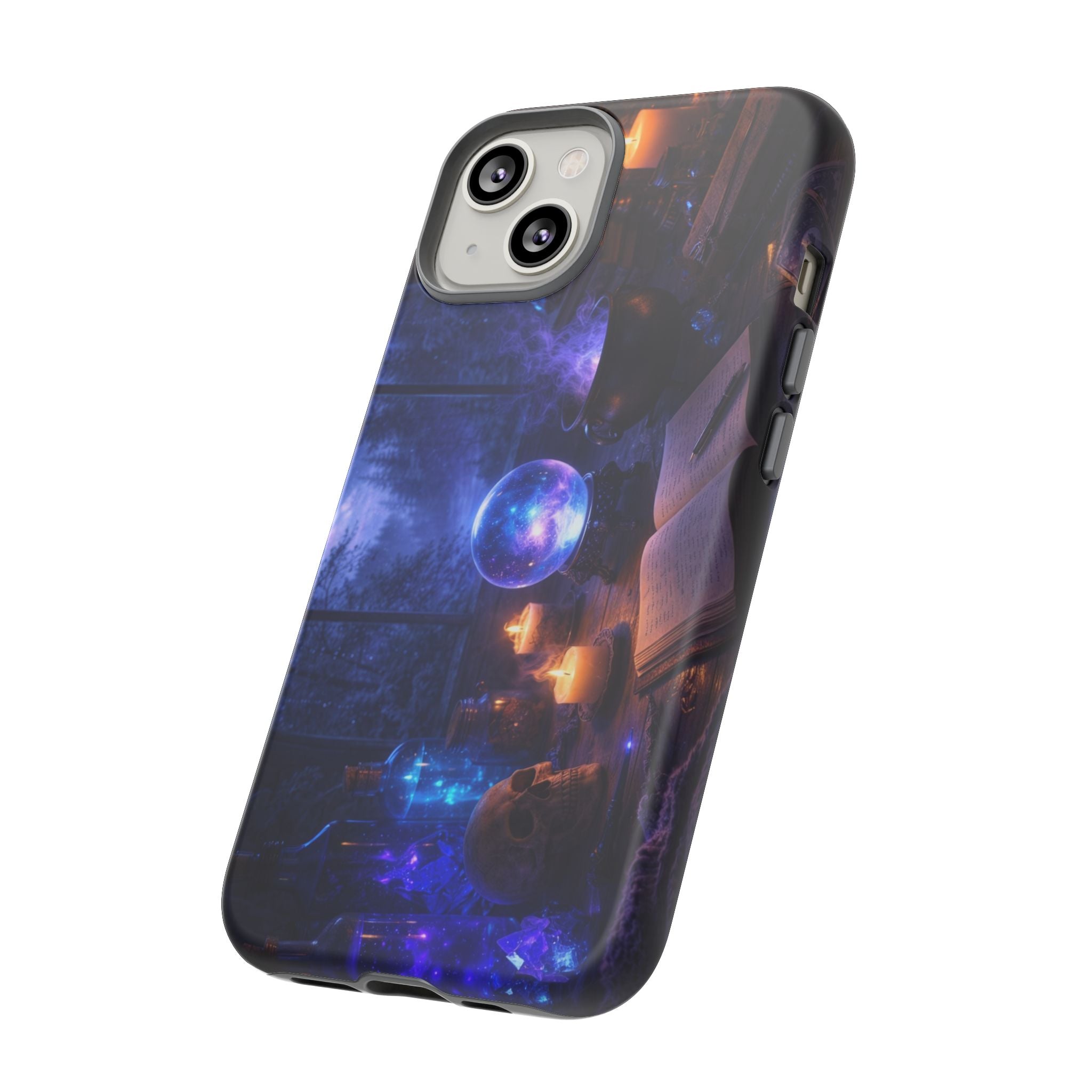 Arcane Alchemist Crystal Ball Phone Case — Midnight Candlelit Study Design