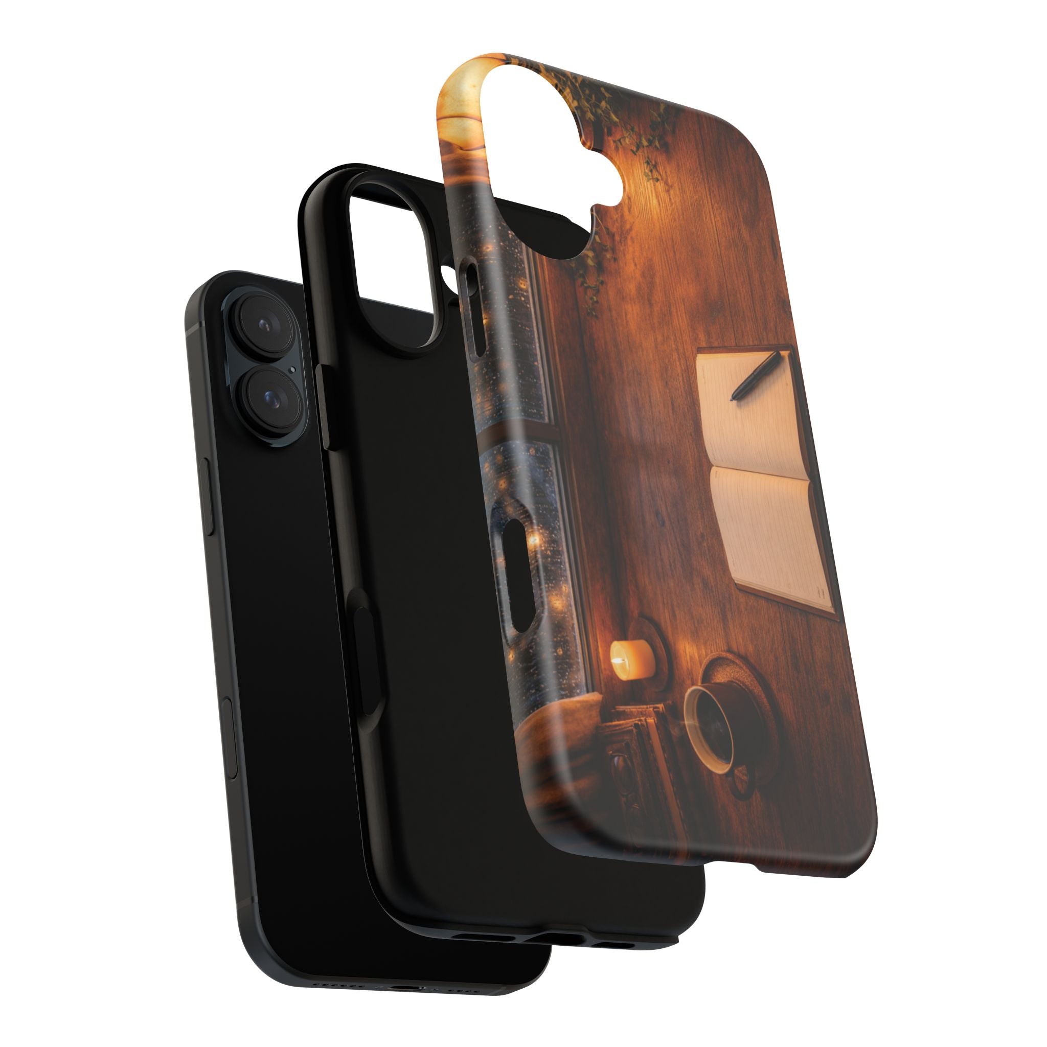 Cozy Writer’s Desk Phone Case — Cozy Notebook & Coffee Woodgrain Design