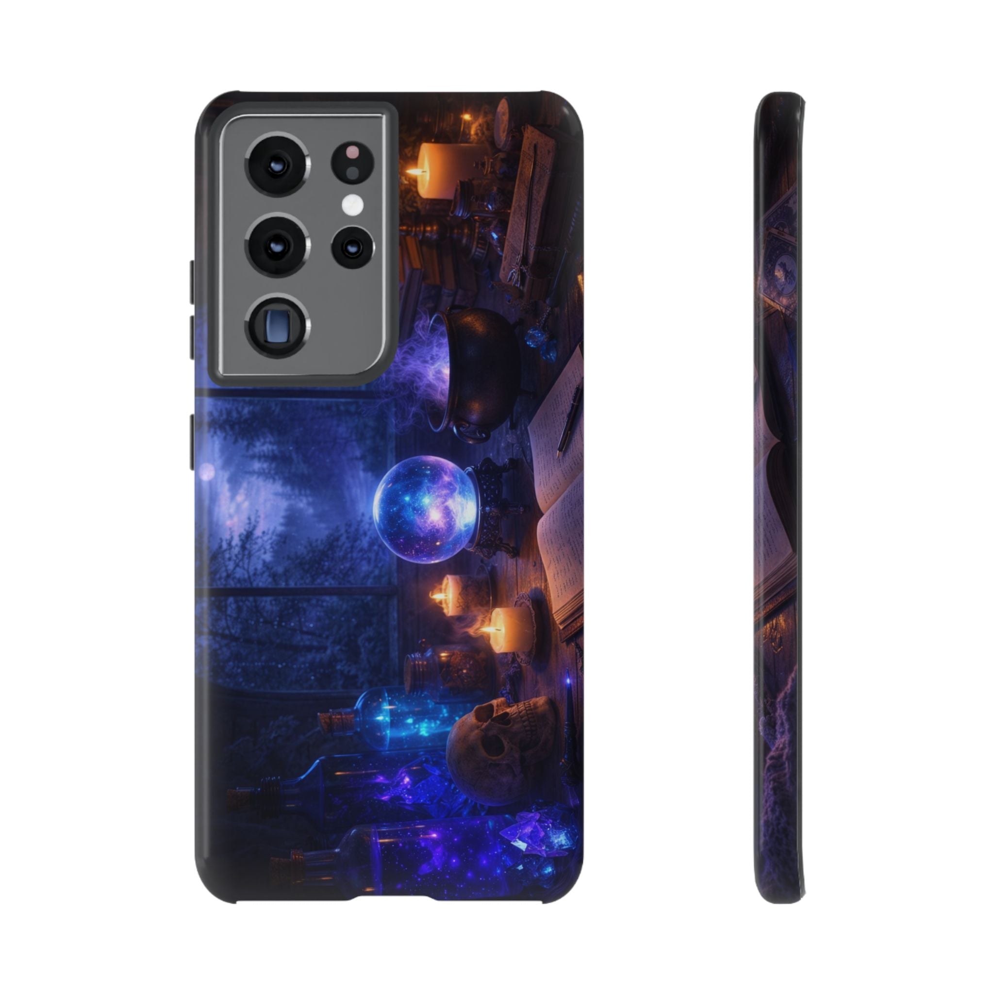 Arcane Alchemist Crystal Ball Phone Case — Midnight Candlelit Study Design